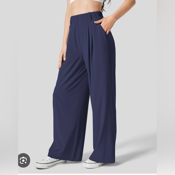 HALARA Pants - Halara High Waist Side Pocket Wide Leg Waffle Work Pants Blue Size Large NWT